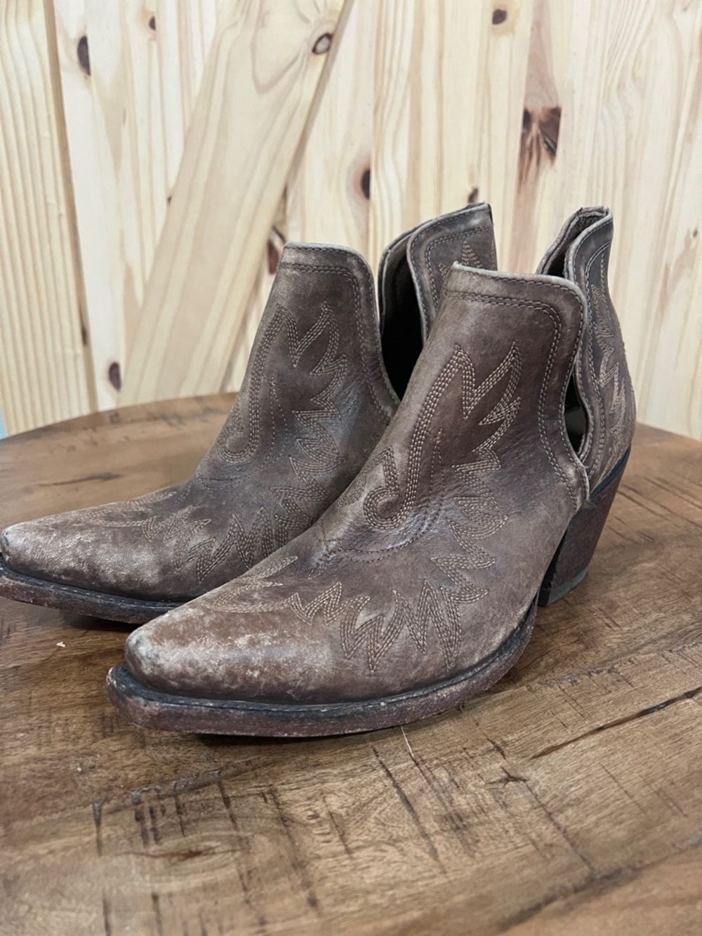 Ariat Distressed Brown Suede Western Cutout Ankle Boots